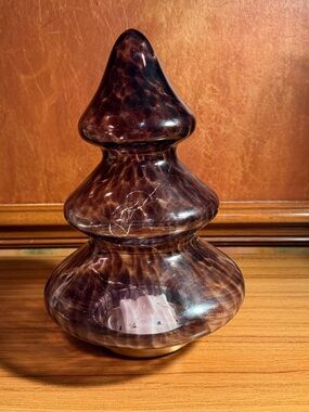 11" Purple Glass Triple Gourd Fairy Light Lamp Battery Operated Cordless MCM